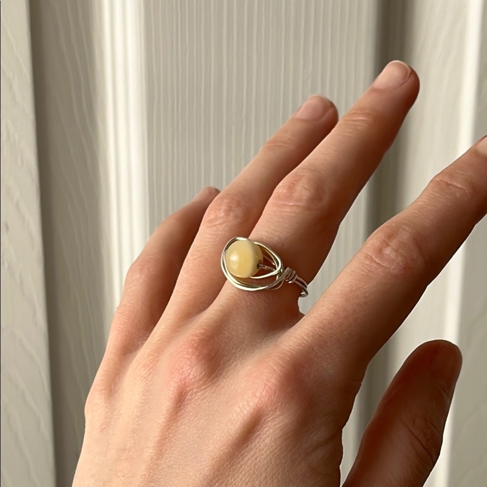 Yellow calcite silver wire Ring